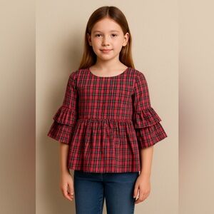 Polo Ralph Lauren Girls Plaid Ruffle Sleeve Top | Size 16